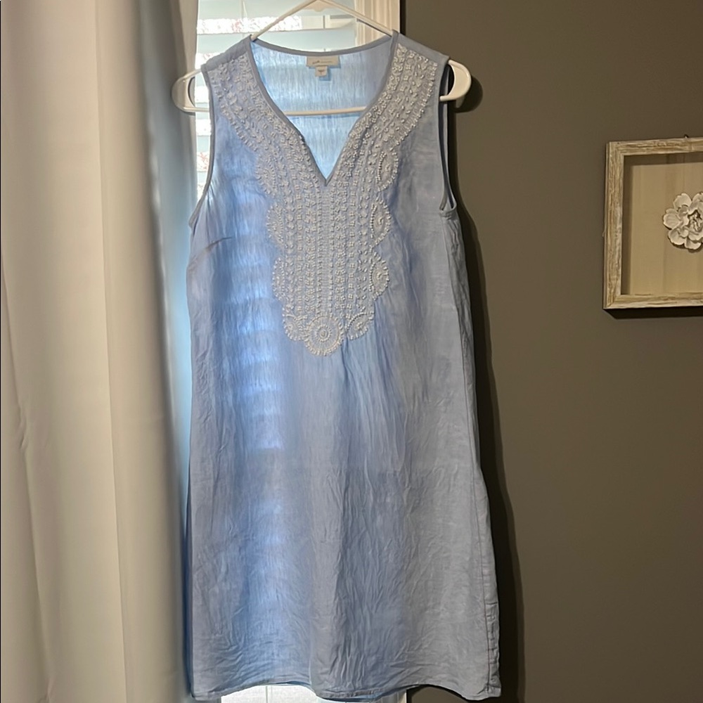 Light Blue Sleeveless Dress with Embroidered Detail